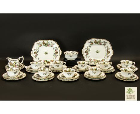 Aynsley Pagoda Design Tea Set (32 pieces in total) comprising x2 sandwich plates, milk jug, sugar bowl, x11 cups, saucers and