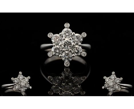 18ct White Gold Bespoke Superb Quality Diamond Set 'Starburst' Cluster Ring Of stunning appearance, marked 18ct, the diamonds