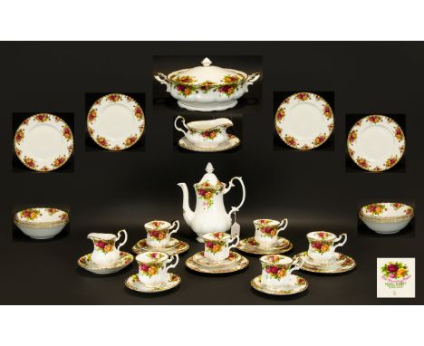 Royal Albert 'Old Country Roses' Tea/Dinner Service comprises Tea Pot, 11 teacups, saucers and side plates, milk jug, two sug