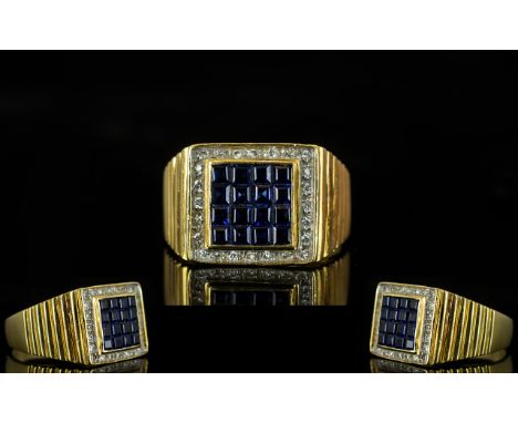 18ct Gold Sapphire and Diamond Set Dress Ring - of excellent quality. The diamond and sapphire of gold colour. Marked 750 - 1