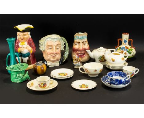 A Box Of Miscellaneous Items To include Doulton character jug 'The Lawyer' musical character jug, various odd items of cerami