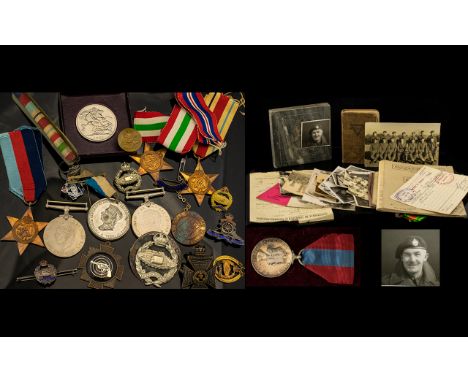 WWII Interest A Mixed Lot Of Military Items And Medals To include WWII Defence medal, Africa Star, Italy Star, 1939-1945 Star