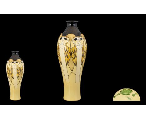Moorcroft Modern Hand Painted and Large Tubelined Vase - of excellent form. 'The Tengu Owl Vase' designer Vicky Lovatt, dated