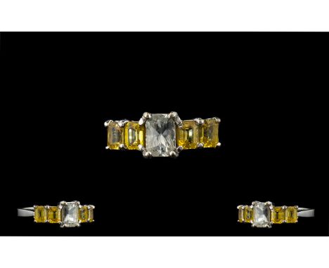 18ct White Gold - Attractive Yellow Stone Sapphire Set Dress Ring, The Four Natural Yellow Sapphires of Good Colour and Clari