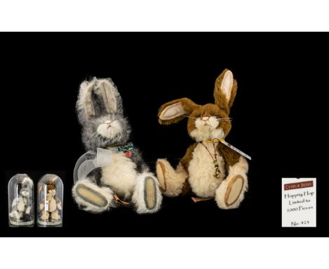 Charlie Bears Limited Edition Minimo Collection By Isabelle Lee Two Handmade Jointed Miniature Plush Rabbits In Glazed Displa