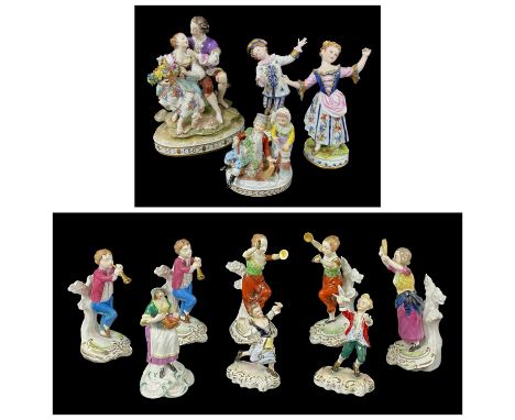 COLLECTION OF CONTINENTAL PORCELAIN & ROYAL CROWN DERBY FIGURES, including Spode musicians x 5, Spode Copelands, Royal Crown 