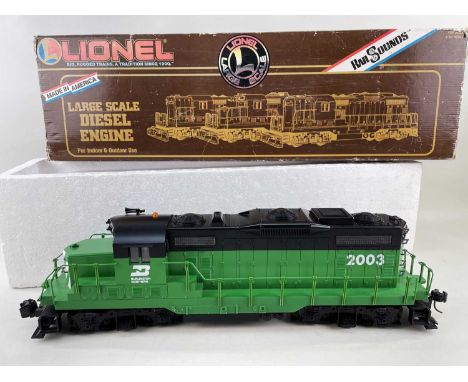 LIONEL LARGE SCALE DIESEL ENGINE 8-85003, G Gauge scale 2003 Burlington Northern, green, 57cm length with accompanying sound 