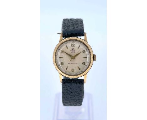 VINTAGE GENTS TUDOR 9CT GOLD WRISTWATCH, c. 1955, matt silvered dial with Arabic and baton indices, 17J manual wind movement 