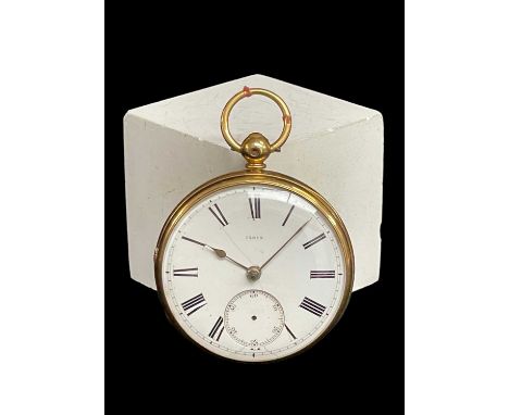 MID-VICTORIAN 18CT GOLD POCKET WATCH, London 1864, open faced key-wind with subsidiary seconds to the white enamel Roman dial