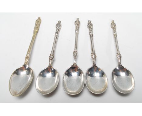 A set of four silver hallmarked Saint finial tea spoons by&nbsp;Harrison Brothers &amp; Howson, hallmarked Sheffield 1929. We