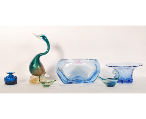 A collection of vintage 20th Century studio art glass to include an ovular glass vase in the manner of&nbsp;Zelezny Brod Sklo