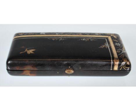 A 19th Century Victorian&nbsp;tortoiseshell cigarette case having silver and gilt brass inlaid decoration depicting birds and