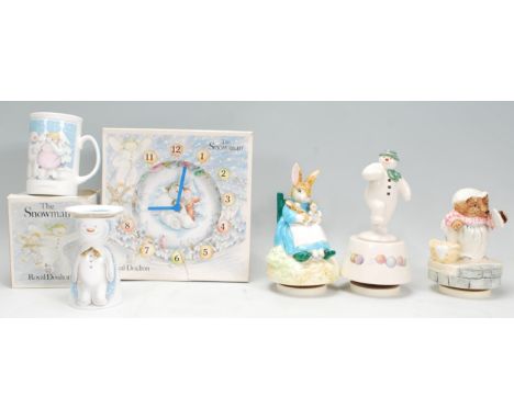 A small group of Royal Doulton Snowman ceramic items to include The Snowman Gift Collection Snowman Magic music box, egg cup,