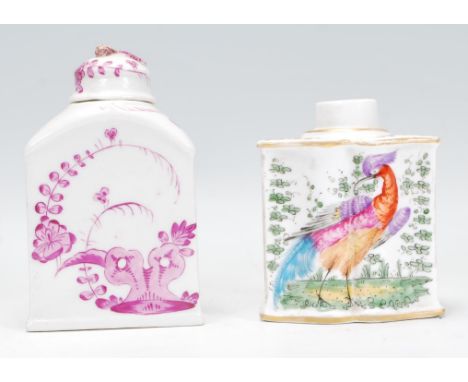 An 18th century German porcelain tea caddy, believed circa 1770 being painted in puce monochrome with loose bouquets on white