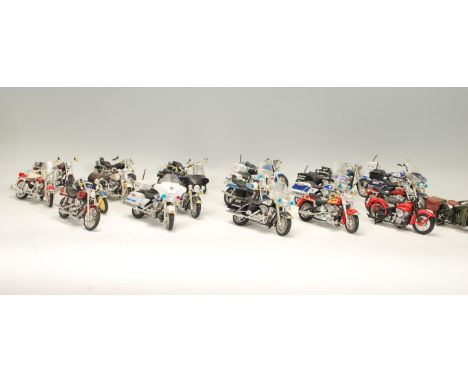 Harley Davidson interest - A collection twenty four Maisto made 1:18 scale model motorcycles / motorbikes, all Harley Davidso