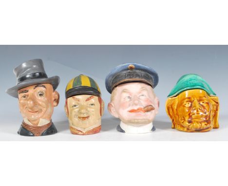 A group of 4 German made novelty ceramic / bisque tobacco jars to include a Bernard Bloch Ally Sloper with impressed marks to