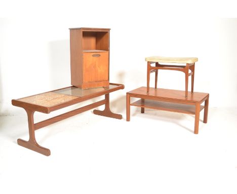 A retro teak wood and tile top coffee table of rectangular form together with a Danish manner teak wood coffee table, a Natha