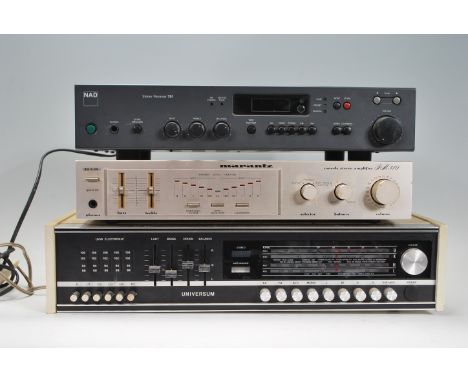 Hi-Fi- A group of three mixed stacking system to include a NAD stereo receiver 701, Marantz console stereo amplifier PM 310 a