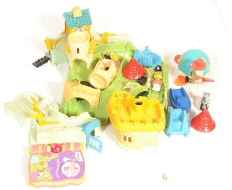 A vintage Matchbox Shufflies toy castle with associated figures and accessories, together with a vintage wooden puppet toy.&n
