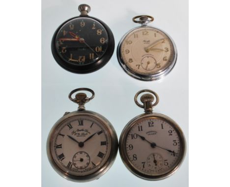 A collection of vintage open faced pocket watches to include Art Deco black faced crown winder pocket watch, Castle Lever ope