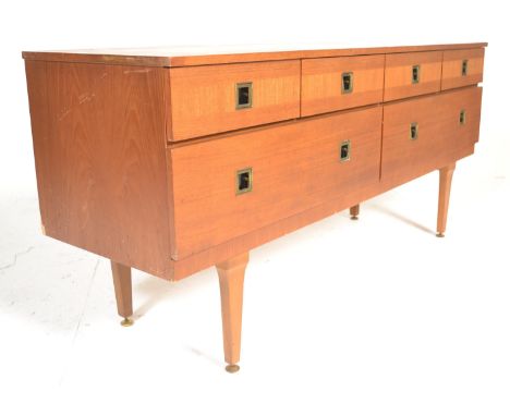 A vintage retro 20th Century teak wood sideboard credenza in the manner of Mogens Kolo.&nbsp; Four over two drawers raised on