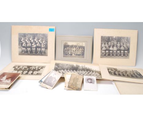 A collection of photographs dating from the 19th Century to include a photo of a football team with a trophy with notation un