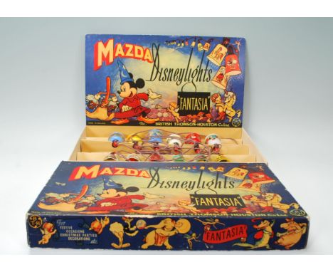 A set of vintage Mazda Disney Fantasia fairy / Christmas tree lights, complete in original box, each light depicting a differ