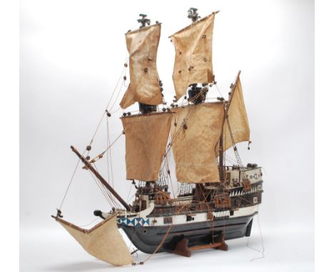 A vintage 20th Century large scratch built model of a galleon style ship in the manner of the Matthews, the well built ship s