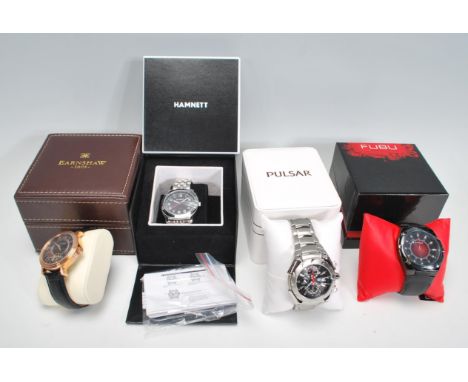 A collection of gents boxed unused dress wristwatches to include a Pulsar analogue Type Series PF3a Hamnett with black face o