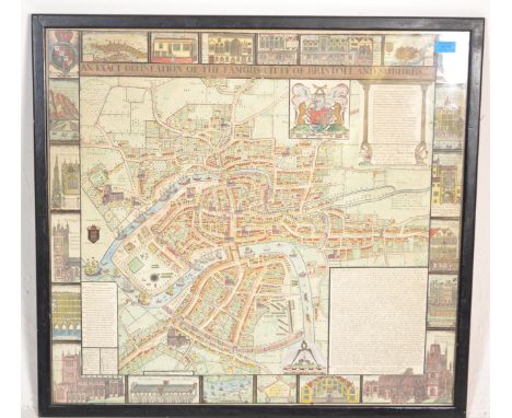 A vintage framed map ' The Delineation of Bristol ' depicting the old town of Bristol. Lithograph print with hand coloured fi