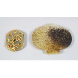 TWO INDIAN CARVED JADE PLAQUES, one plaque with inset gems, and gilding, 6.5cm & 3.5cm.