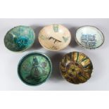A COLLECTION OF FIVE EARLY ISLAMIC CERAMIC BOWLS, 20.5cm diameter down to 18.5cm.(5)