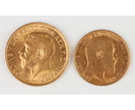 A George V sovereign 1915 and an Edward VII half-sovereign 1910.Buyer’s Premium 29.4% (including VAT @ 20%) of the hammer pri