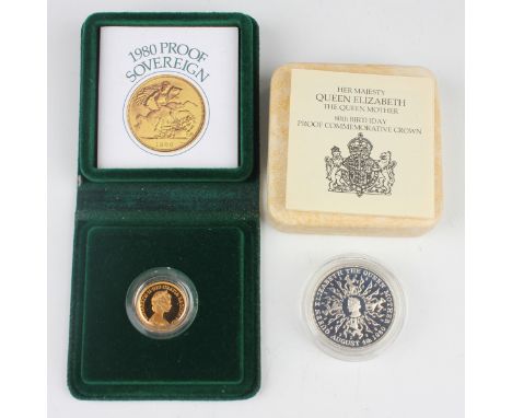 An Elizabeth II Royal Mint proof sovereign 1980, cased with certificate, together with an Elizabeth II Royal Mint silver proo