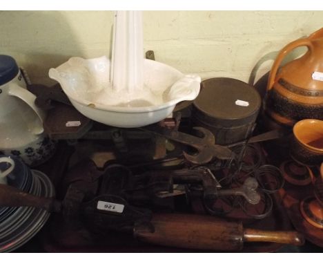 A Collection of Kitchen Wares to Include Ceramic Fruit Squeezer, Bean Cutter, Rolling Pin, Ladle Etc.