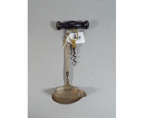 A Danish Silver Ladle by Mortensen Together with A Vintage Corkscrew.