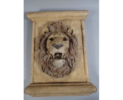 A Modern Cast Reconstituted Stone Water Feature Panel in The Form of Lion Mask.