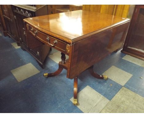 A Good Quality Drop Leaf Sofa Table with Single Drawer, Quadrant Support and Brass Claw Feet (Cost £890).