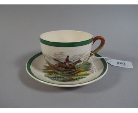 A Copeland Spode Hunting Tea Cup and Saucer Full Cry and Leaping The Brook. 