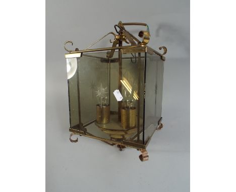 A Brass and Glass Cube Light Fitting.