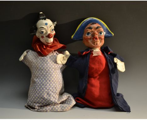 GL Clown,  from the Punch and Judy range,  Pelham Puppets Glove Range, moulded head, painted features, blue eyes white face, 
