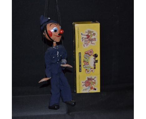SM Policeman - Pelham Puppets SM Range, round wooden head with painted features, blue eyes opening mouth, cast lead hands,  m