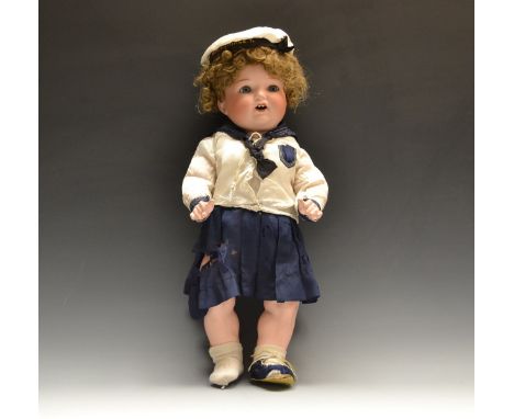Armand Marseille - a bisque head sailor girl socket doll, impressed AM Koppelsdorf Germany, 1330, A7M, open close blue eyes, 