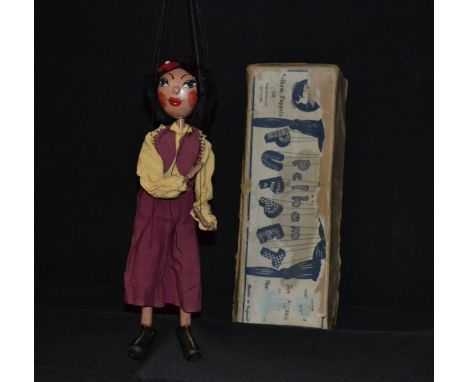 SS Tiger Lily - Pelham Puppets SS Range, wooden ball head, faux hair, hand painted features, blue eyes, black hair, floral he