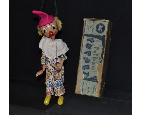 SM Clown - Pelham Puppets SM Range,  real fur hair dyed blond, wooden head, painted features, red ball nose, opening mouth,  