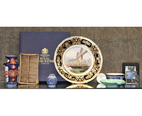 Ceramics including Imari vase 16cm, blue and white jar with cover 6.5cm, shell-shaped dish 15cm, two others, Royal Worcester 