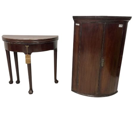 19th century mahogany demi-lune combined tea and card table, on cabriole supports (W79cm D39cm H76cm); George III mahogany cy