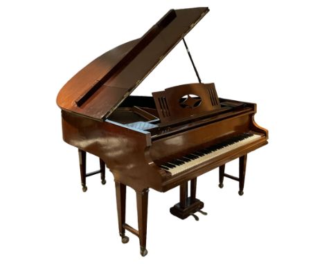 Buelhoff - 20th century German baby grand piano in a mahogany case, with an overstrung cast iron frame, original hammers, dam