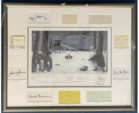 WW2 Great Escape multiple signed print by Steve Teasdale with signatures of NINE actors from the movie matted around it. Sign