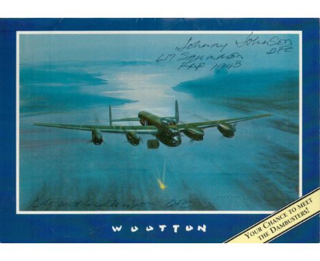 WW2 Dambuster Raid Veterans Johnny Johnson and Edward Johnson Signed 7x5 Promo Card Showing Frank Wootton Art Print. All auto